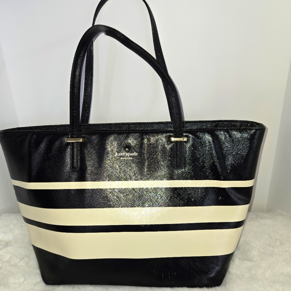 Kate Spade Black and Cream Striped Tote Bag